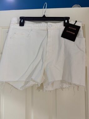 MOTHER White Raw-Hem Denim Cutoff Shorts